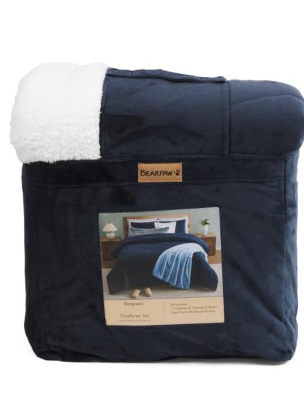 BearPaw Navy and White Sherpa Comforter Set